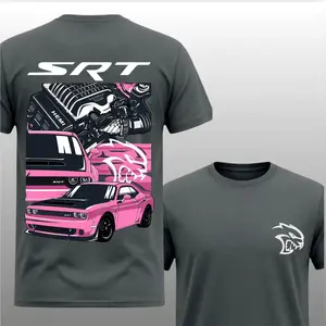 Pink SRT Hellcat Hemi Challenger T-Shirt, 2 Sides, American Muscle Car Graphic Tee