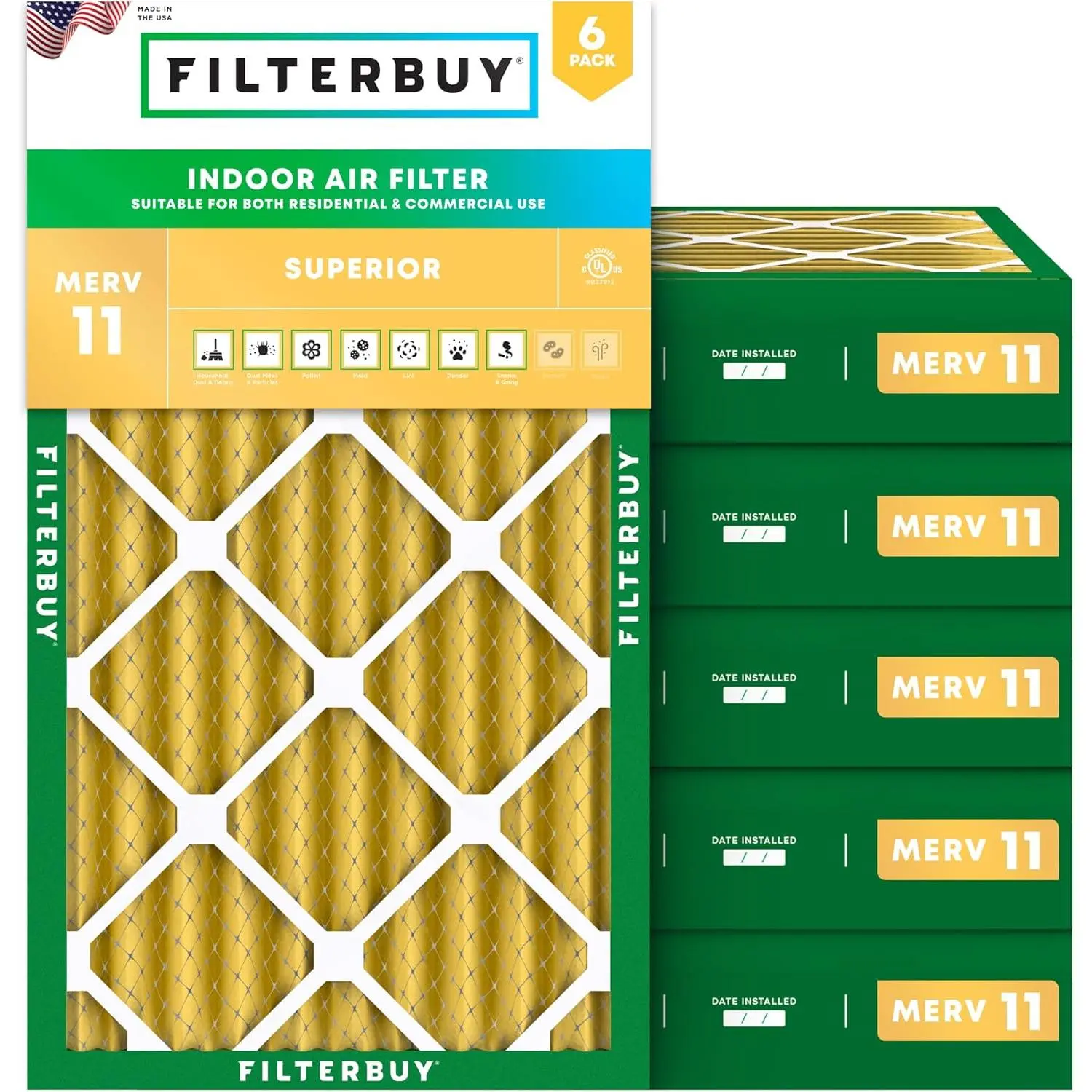 Filterbuy Replacement HVAC AC Furnace Air Filter, 11.25x19.25x4 in Slide-In Polypropylene Synthetic Eco-Friendly Pleated MERV 11 Allergen Defense (6-Pack, Actual Size: 11.25x19.25x4.00 in)