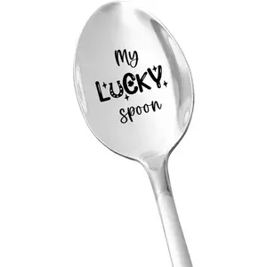 My Lucky Spoon Personalized Engraved Stainless Steel Tableware Cutlery Coffee & Dessert Spoon, Perfect Gift for Him Her, Ideal for Tea & Cereal Lovers