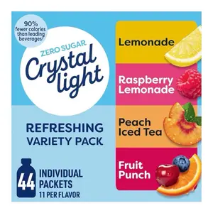Crystal Light Zero Sugar Refreshing Variety Pack 44 Drink Mixes- Lemonade, Raspberry Lemonade, Peach Iced Tea, & Fruit Punch Flavors