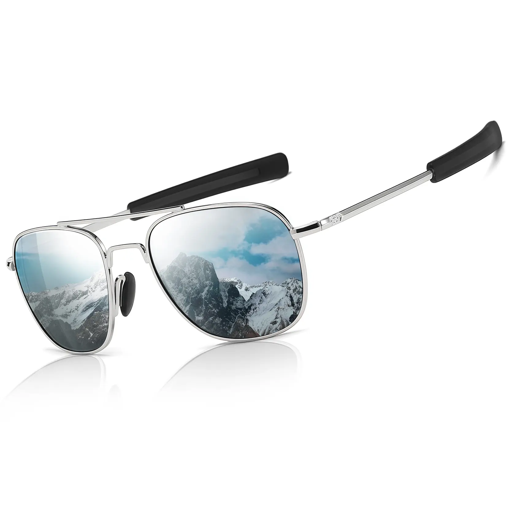Polarized Aviator Sunglasses UV400 Protection Spring-Loaded Temples 56mm Silver Spring Hinge Aviators Wholesale Bulk Sunglasses  main image 2