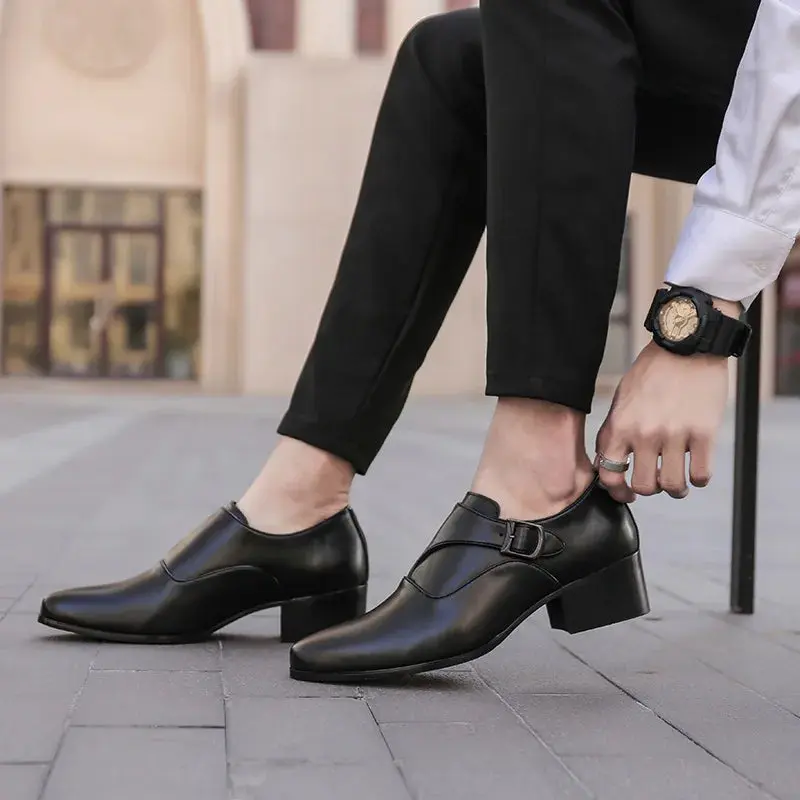 Men's Genuine Cow Leather Formal Oxford Shoes - English-Style Pointed Toe 6-8cm Height Increase Elevator Shoes for Work, Weddings, Rubber, Pointed Toe Flats, Laces, Height Increase Insoles, Cow Hide, Office, Footwear, Genuine Leather, Closed, English Oxfo