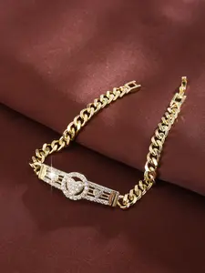 Elegant Heart Cutout Ring Design Zirconia Ladies Bracelet, Stylish Jewelry Accessory for Women, Perfect Gift Idea, Golden Tone Bracelet