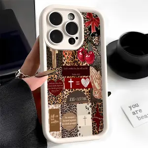 Leopard Print Christian Bible Verse TPU Case for iPhone 17 Pro Max 16 16e 15 14 Plus 13 12 Mini 11 Air X XS Straight Edge Drop-Resistant Rugged Durable Cover Shell Valentine's Day Gift 2D printing