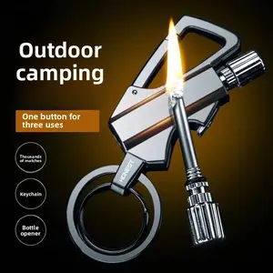 HONEST Metal Permanent Match Keychain Lighter - Minimalist, Compact Form Men's Accessories, Waterproof Hidden Design, Reusable Fire Igniter with Bottle Opener, Multi-functional Key Ring for Outdoor Survival, Male Gift (No Kerosene)