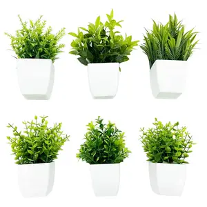 Fake Plants Mini Potted Artificial Plants, 6 Pack of Artificial Plastic Eucalyptus Plants. Small Houseplants Greenery in Pots for Indoor Decor, Ideal for Home, Bathroom, Office, Farmhouse, Desk, and Shelf Decorative Fruit Ornaments