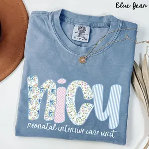 NICU Nurse Comfort Colors® Shirt, Grandmilliennial Blue Toile Neonatal Intensive Care Unit Nurse Tshirt, Newborn Nurse Tee, NICU Nurse Gift Top Womenswear Fabric Fit