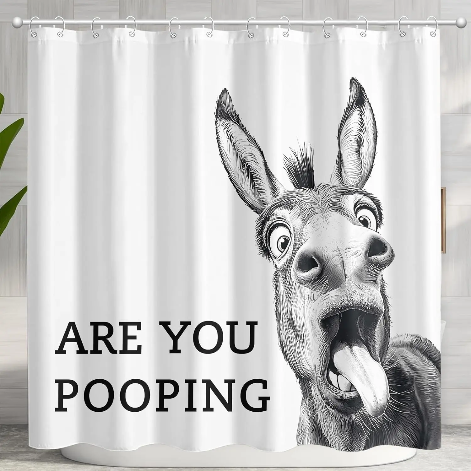 Funny Donkey Shower Curtain Rustic Farmhouse Shower Curtains for Bathroom Black and White Fun Cute Animal Wildlife are You Pooping Waterproof Fabric Bath Curtain Decor