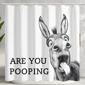 Funny Donkey Shower Curtain Rustic Farmhouse Shower Curtains for Bathroom Black and White Fun Cute Animal Wildlife are You Pooping Waterproof Fabric Bath Curtain Decor