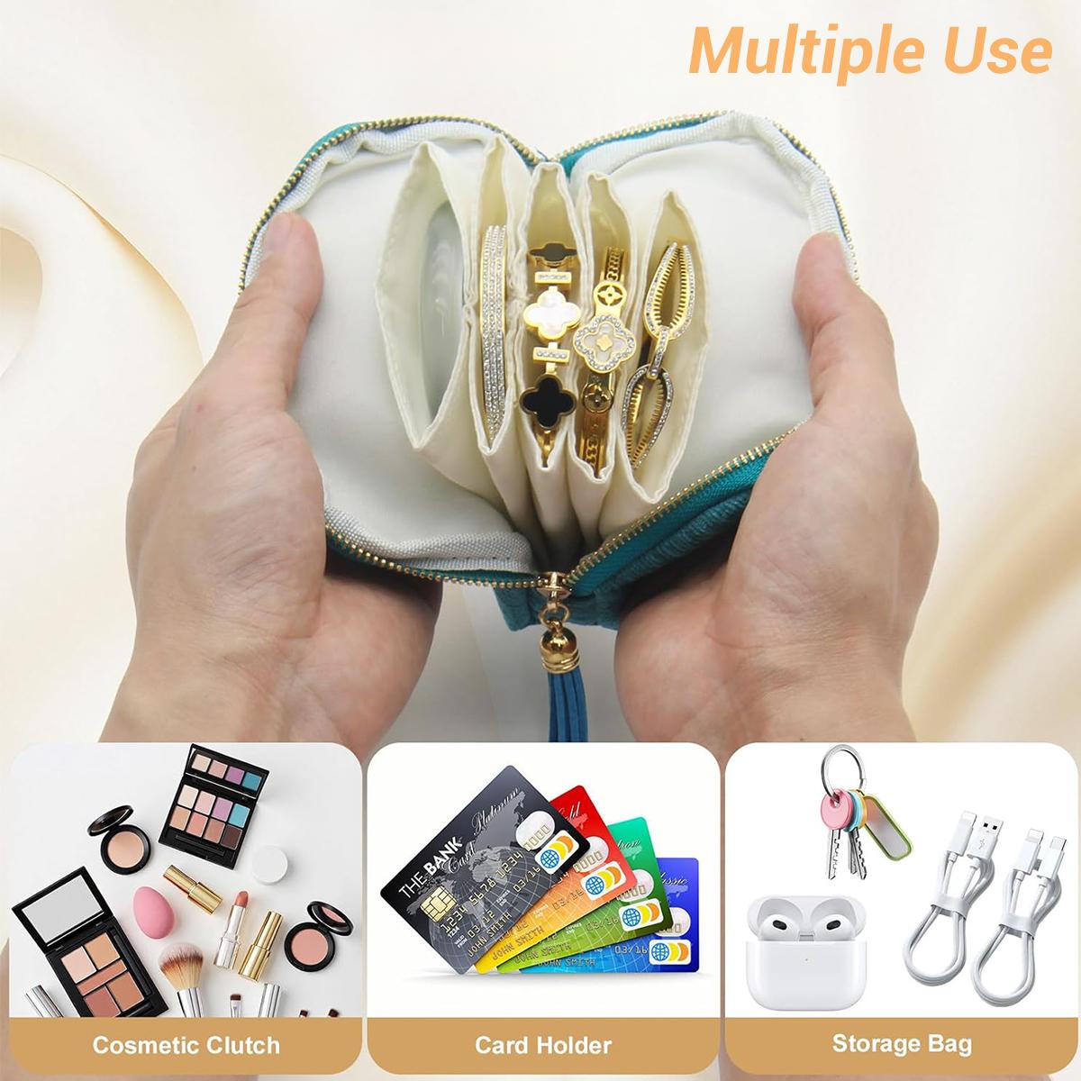 Fashionable Solid Color Jewelry Storage Bag, Luxury Tassel Zipper Pouch, Portable Travel Organizer for Rings, Necklaces, Bracelets, Velvet Anti-Tarnish Soft Case, Great Gift for Women