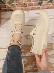 2026 New Knit Breathable Mesh Casual Women's Shoes, Lightweight Canvas Low Top, Comfortable Soft Sole, Daily Commute & Student Friendly, Sneakers