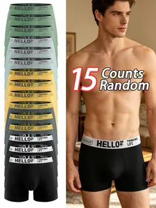 15 Pcs Men's Briefs, Fashionable Comfortable Lightweight Sport Underwear, Suitable for All Seasons, Loose Fit Casual Pants, Ideal for Various Activities, Athletic Underwear, Workout Underwear