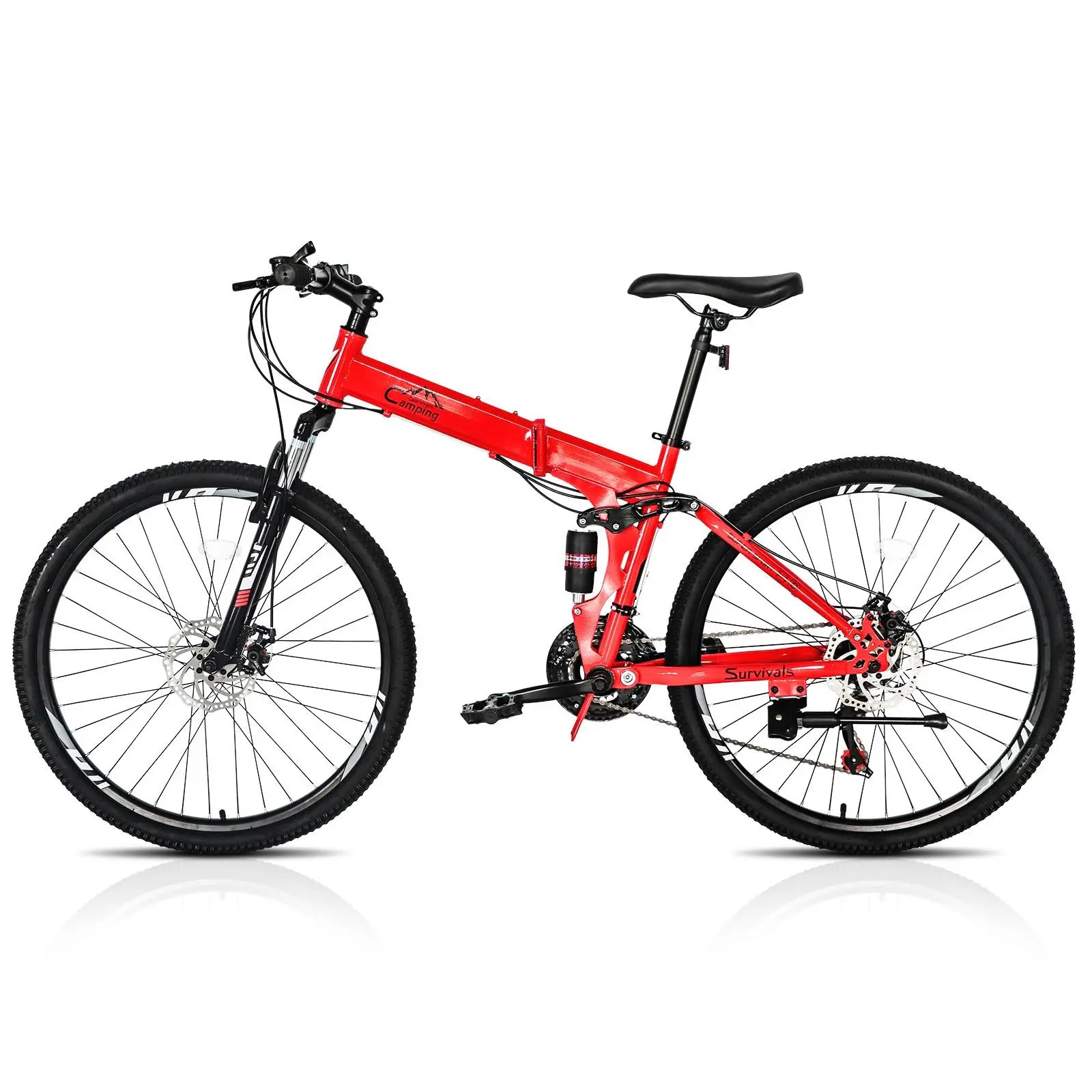 26" Foldable Suspension Mountain Bike, 21-Speed Men's MTB with Dual Disc Brakes, Adjustable for Trail & City Commuting/School Use
