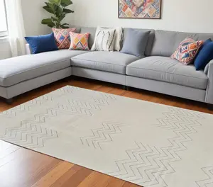 212 MAIN 7x10 ft. Machine-Woven Stain-Proof Abstract Distressed Rectangle Size Area Rug, Cream & Beige, Abstract Look, Indoor Use