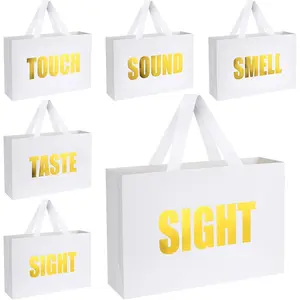 Five Senses  Bags for Her,12.6" Mother's Day  Bag with Ribbon Handles,5 Senses White Paper Bags with Word,for Valentine's Day, Birthday,Wedding,Party