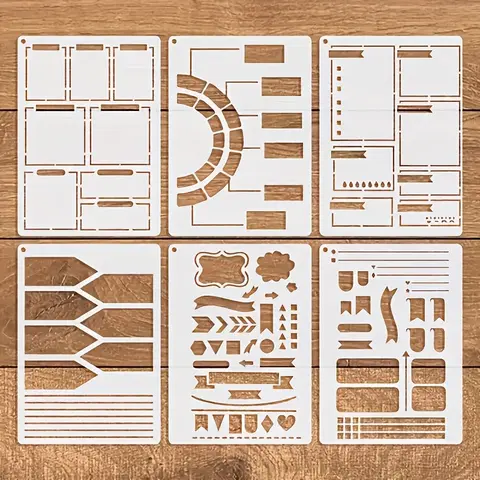 6-Pack A5 Diary & Journal Templates, Waterproof Flexible Rounded Corners, Includes Dividers Stickers Layouts, Perfect for Bullet Journals Scrapbooks, Scrapbooking, Sticker Packs, Scrapbook Accessories