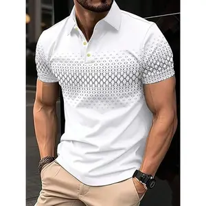 Men's Casual Short Sleeve Polo Shirt, Polyester Knit Fabric, Breathable Top, Geometric Pattern, 150g/m², Slightly Elastic, Single Button Placket, Short Sleeve, Suitable for Sports, Flowers Menswear compression shirts workout tops gym shirts