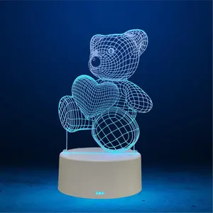 Teddy Bear Anime Night Light – 7 Color Changing 3D Illusion Lamp with Touch Control – USB or Battery Powered Nightlight for Kids Bedroom, Nursery, or Gift Double Sided Illuminated