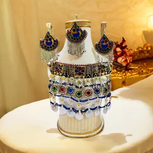 Vintage Afghan Tribal Jewelry Set for Women – Handmade Boho Ethnic Necklace Belt & Earrings Set | Traditional Kuchi Statement Jewelry