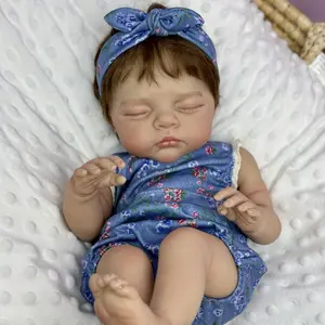 TopLink 48 CM Asleep Reborn Baby Doll Toy for Girls Lifelike Vinyl Limbs Cloth Body 19inch Handmade Doll with Clothes Pacifier & Feeding Bottle Perfect Birthday Gift