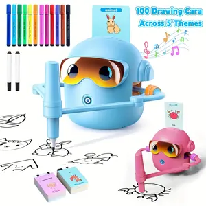 Drawing Robot Toy, Interactive Educational Drawing Machine, Magic Upgrade Version with 100 Word Cards & 14 Pens, Ideal Gift for Daughter