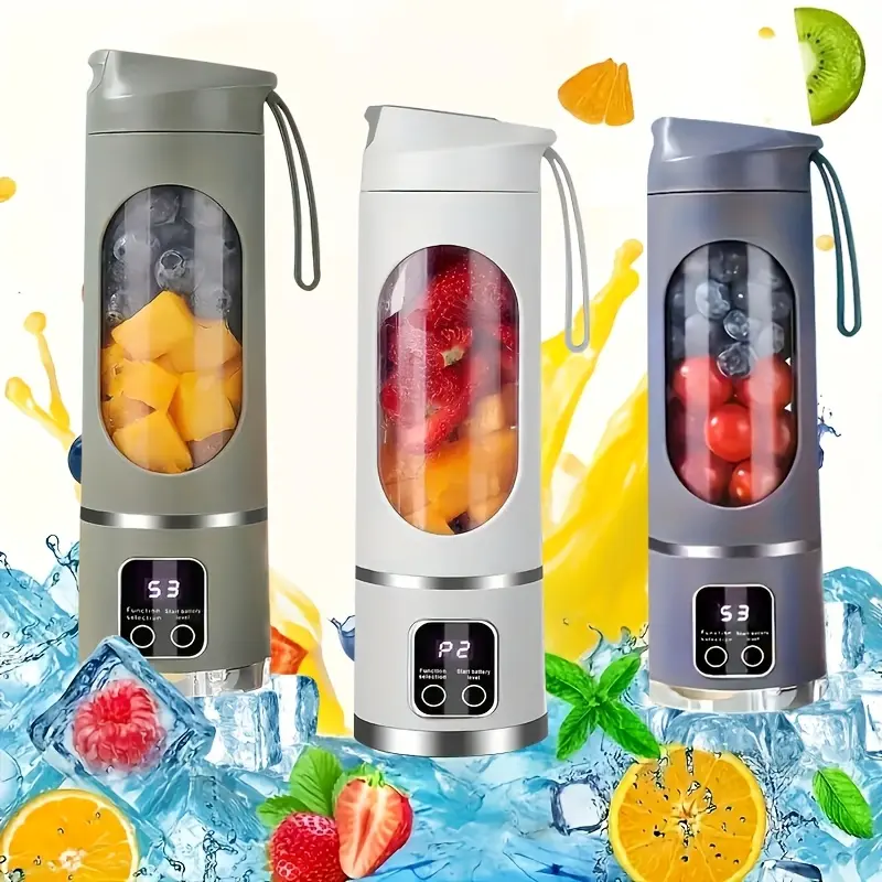LED display mixer, 450ml USB rechargeable portable mixer for milkshakes and milkshakes - equipped with a 10 piece juicer - small fresh juice mixer, providing instant nutrition