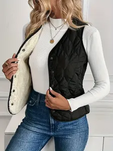 Women's Fleece Lined Warm Fitted Woven Vest Jacket, Winter Fashion Outerwear, Ladies Casual Thermal Waistcoat, Cold Weather Clothing