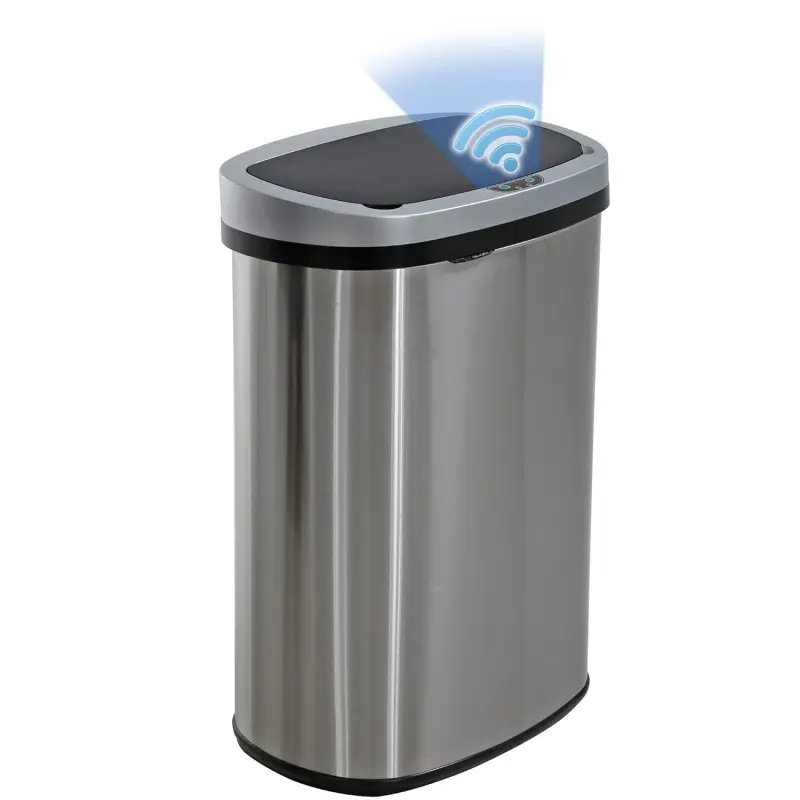 13 Gallon Trash Can with Lid| Automatic Touchless Garbage Can| Odor Control| Modern Oval Design| Easy to Clean| Stainless Steel| Fits Any Kitchen, Bathroom, Office or Home