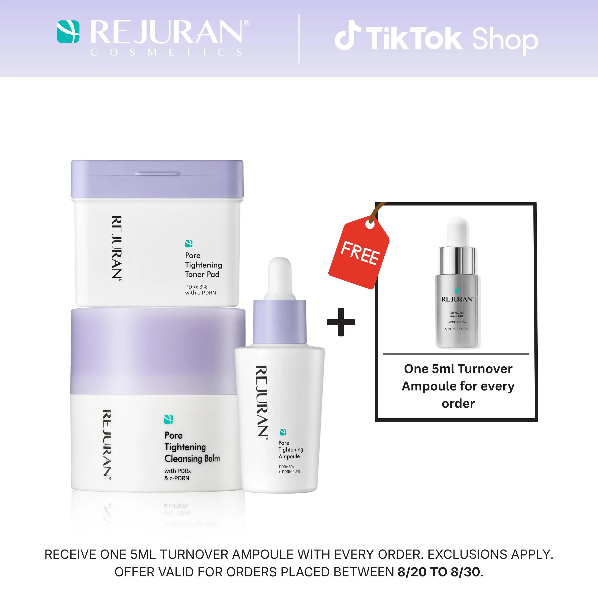 REJURAN Pore Tightening Ampoule, Cleansing Balm and Toner Pad with PDRx & c-PDRN