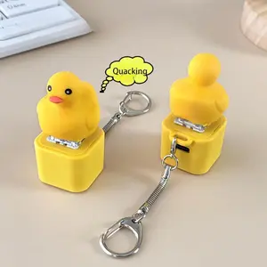 Duck Quacking Keychain & Cat Meowing Keychain, Funny Quacking Duck Hat Keychain, USB Rechargeable Sensory Button Quacking Duck Toy Keychain