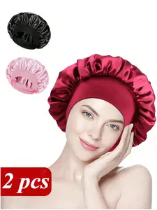 Luxury Satin Sleep Cap Set, High Elasticity Wide Band Headbands, Silk Hair Protection Hats for Women & Men, Satin Lined Bonnet, Comfortable for Home Use