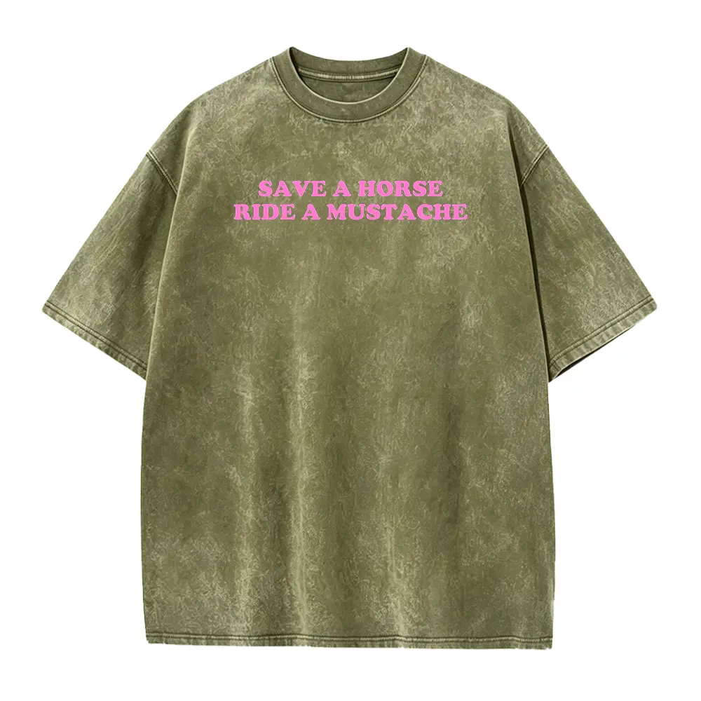 Save A Horse Ride A Mustache Cotton Tee - Y2K Trendy Unisex T-Shirt