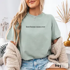 Best Bonus Mom Ever Unisex Garment-Dyed T-Shirt for Moms - Comfort Colors, Gift for Mother's Day, Family Celebrations, Step Moms Shirt Casual Fabric Fit Top Women Womenswear