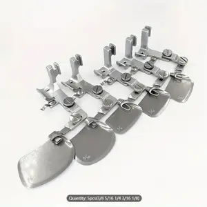 "5pcs Curved Rolled Edge Puller, Chiffon Silk Thin Material, Wrap Edge Rolled Edge Presser Feet, 3/8 5/16 1/4 3/16 1/8, Hem Rolled Edge Presser Feet, Industrial Sewing Machine Accessories Combination "