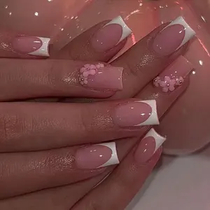 24pcs Medium-Length Square Nails, Nude Base with Tortoiseshell, Leopard French Tips, Gold Foil Glitter, Easy Wear, Retro Style, Nail Art Design