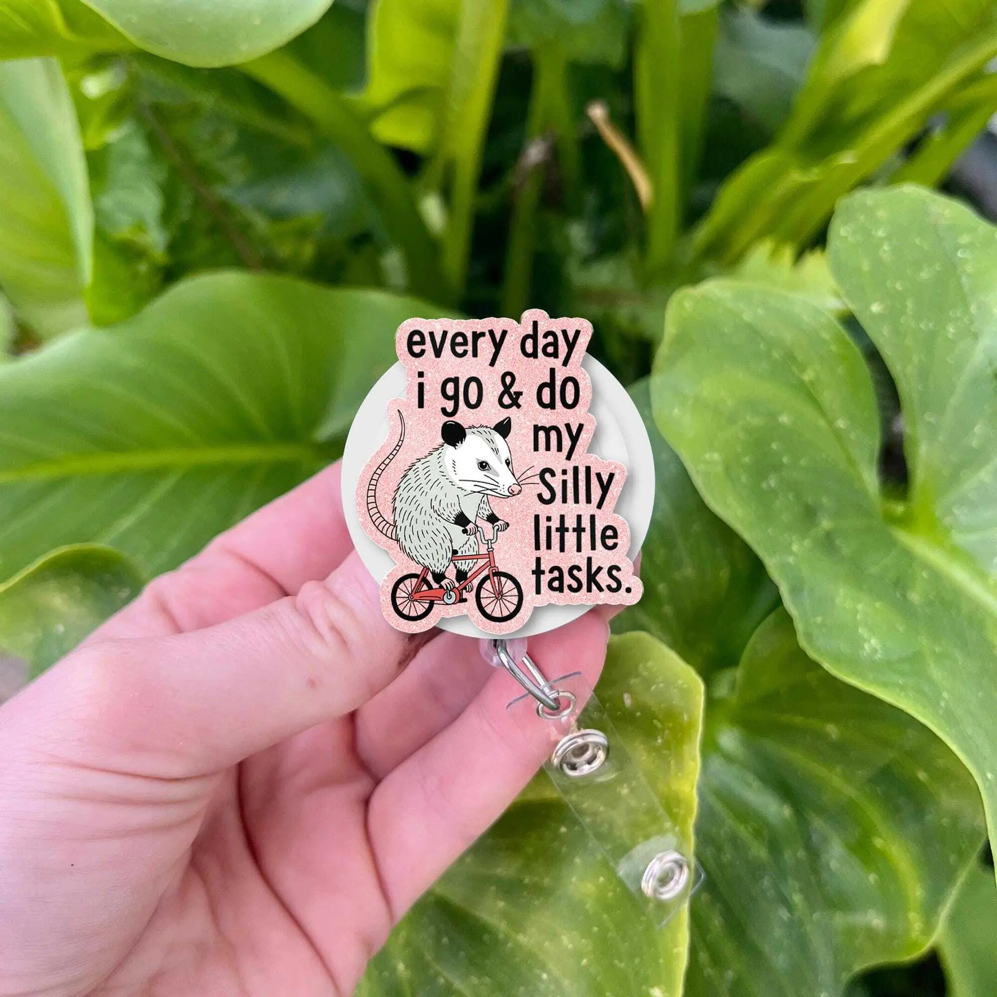 Funny Possum Badge Reel: Acrylic ID Holder, Quirky Office Accessory