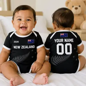 Personalized New Zealand Baby Bodysuit, Custom Name Number Infant Soccer Outfit, New Zealand Baby Jersey