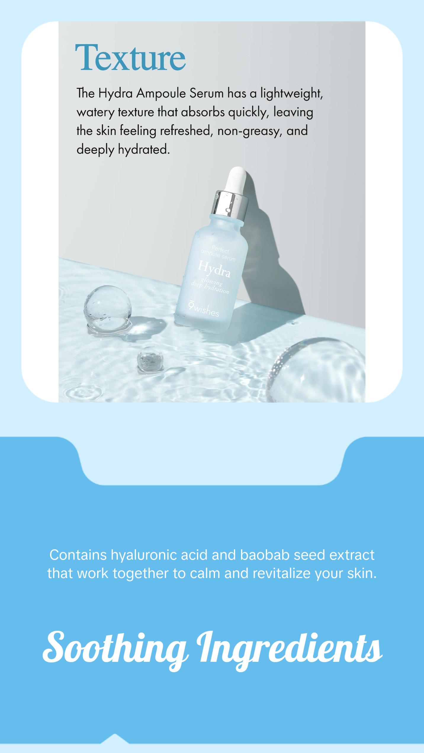 9 Wishes Hydra Ampoule Serum II (1.01 Fl. Oz.) Hyaluronic Acid and Coconut Water, Glass Skin Effect, Soothing 9 Wishes Hydra Ampoule Serum II (1.01 Fl. Oz.) Hyaluronic Acid and Coconut Water, Glass Skin Effect, Soothing