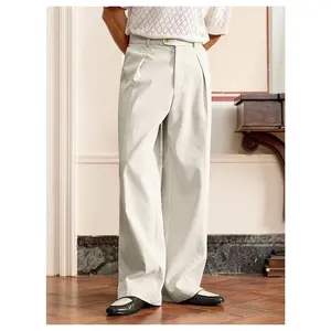 Pleated Baggy Dress Pants High Waisted Wide Leg Pants Casual Work Trousers with Pockets Slacks for Men