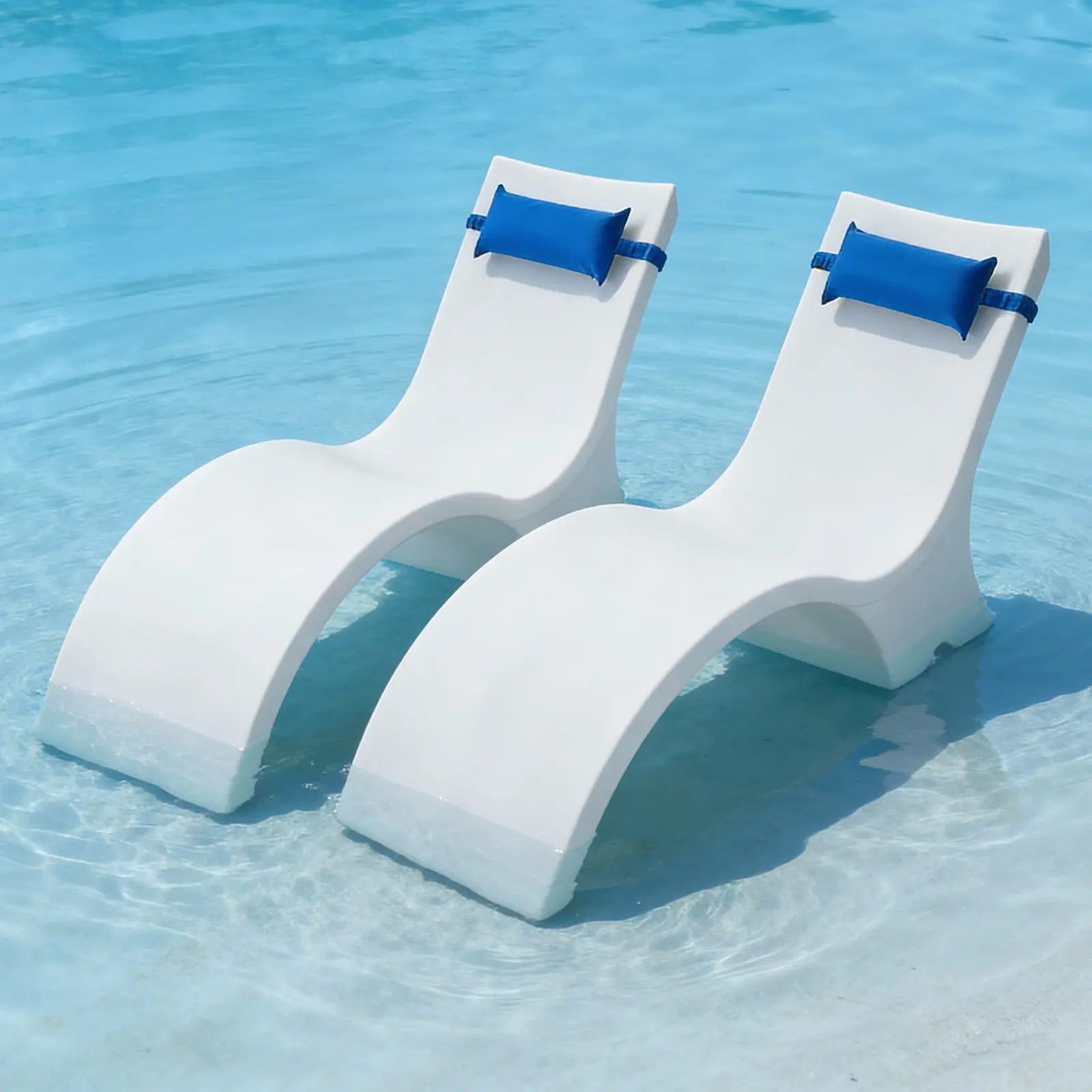 VEVOR Curved Pool Lounge Chairs, 2-Seat Set with Headrests, Water-Weighted In-Pool Loungers for Up to 15" Water Depths, Anti-Floating Outdoor Patio Furniture for Sun Shelves & Tanning Ledges, 440LBS#BacktoSchool, Two Seats