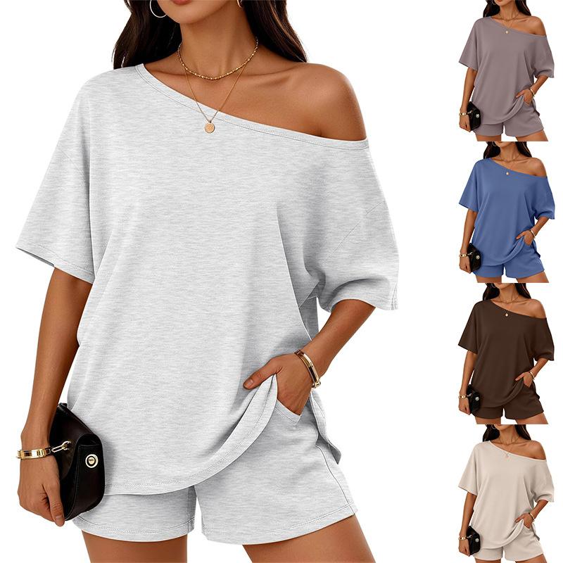 Women's 2 Piece Outfits Summer Casual Lounge Sets Off The Shoulder Tops and Shorts Sweatsuits Tracksuits with Pockets Women's 2 Piece Outfits Summer Casual Lounge Sets Off The Shoulder Tops and Shorts Sweatsuits Tracksuits with Pockets