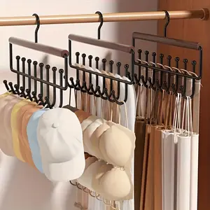 2/4/6Pcs Multi-Functional Wooden Hanger with 8 Hooks Wall Mount Metal Storage Organizer for Belts Hats Scarves Ties Closet Wardrobe Bathroom Bedroom