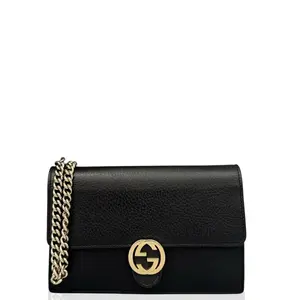 Pre-owned GUCCI Leather travel bags Wallet On Chain WOC Grained Calfskin Black (dh020226e4)