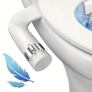 Aresmata Ultra-Slim Bidet Attachment for Toilet Effortless Non-Electric Self-Cleaning Dual Retractable Nozzles Bidets Toilet Seat Adjustable Water Pressure Fresh Water Sprayer Bidet