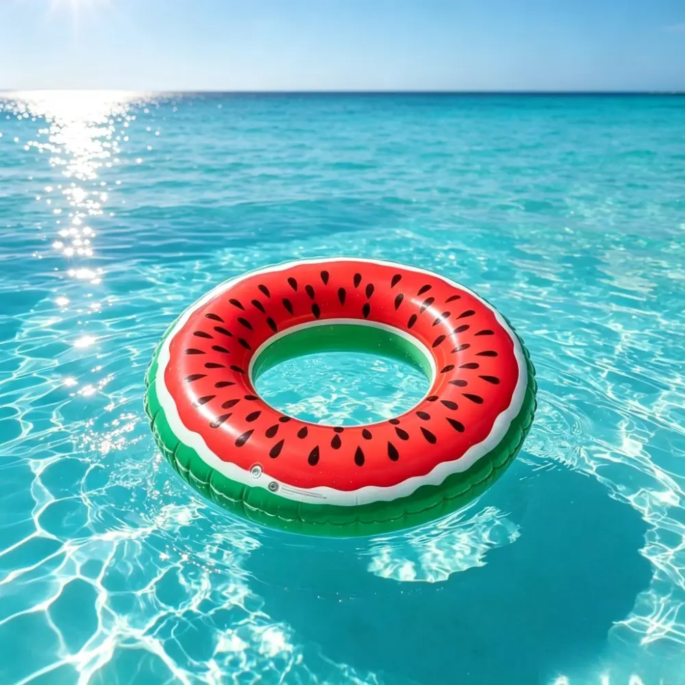 Inflatable Watermelon Swim Ring Summer Beach Float Fruit Shaped Pool Floating Circle Water Party Photo Prop Portable Floating Entertainment Accessory For Seaside Courtyard Swimming Pool