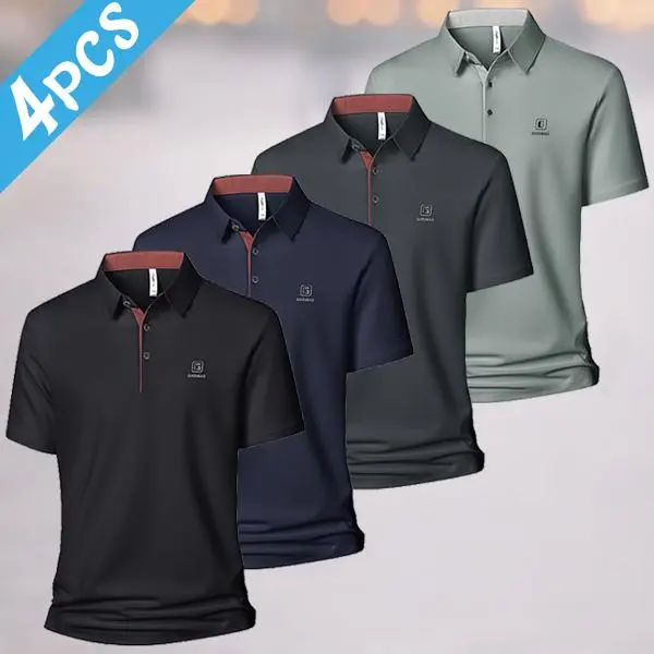 Men’s 4-Pack Business Casual Polo Shirts – Contrast Collar Design, Wrinkle-Resistant Fabric, Suitable for Office, Workplace, and Light Business Settings