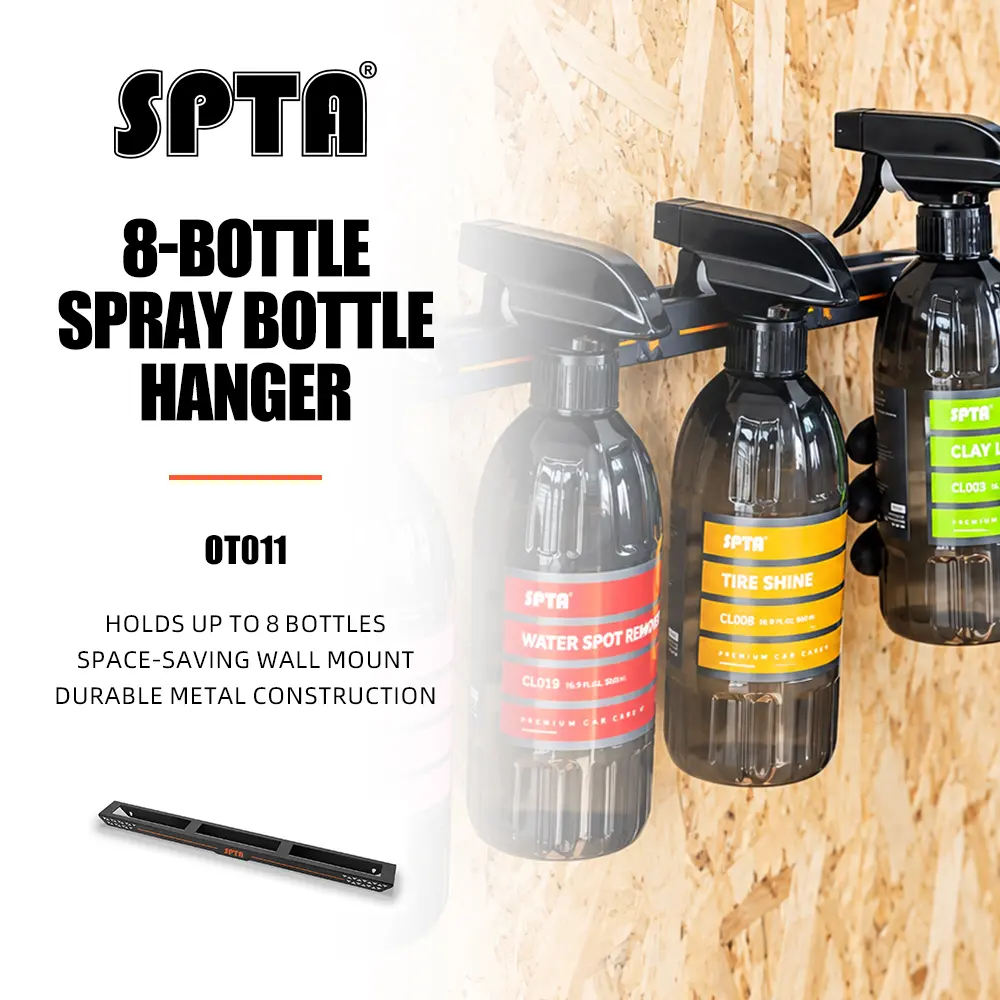 SPTA OT011 Spray Bottle Holder, Universal Detailing Spray Bottle Holder - Wall-Mounted Organizer for Mobile & Garage Detailing, Holds 6 Sprayers (16oz), Universal Lightweight Professional Accessory