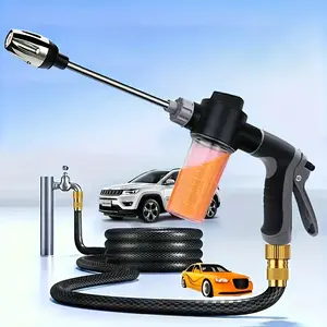 High pressure car wash foam gun with long handle - adjustable nozzle for cleaning, watering and tire inflation - including foam monitor and pressure spray bottle - stainless steel design - Pressure washer foam