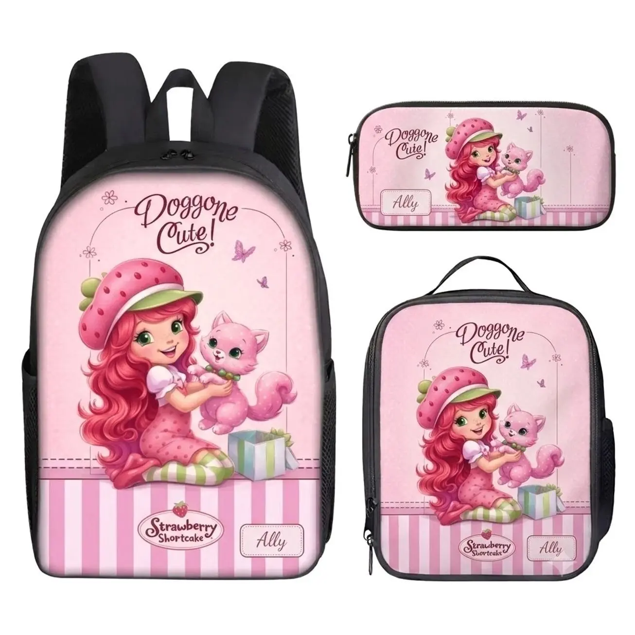 Personalized Strawberry Backpack for Girls, Custom Name School Bag, Cute Pink Strawberry Cottagecore Bookbag, Kids Back to School Gift