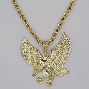 Eagle Pendant with Rope Chain 24 Inches 5 Millimeters Laminated Gold Jewelry for Men and Women Eagle Size Large.  SKU ROPE SKU EAGLE